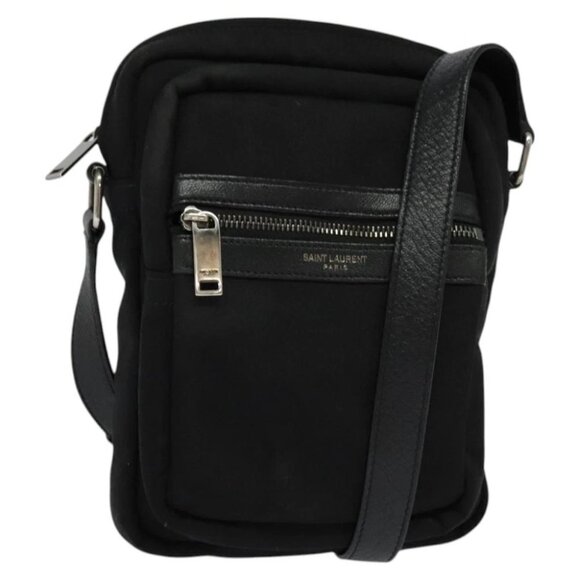 SAINT LAURENT Shoulder Bag Canvas Black Auth
